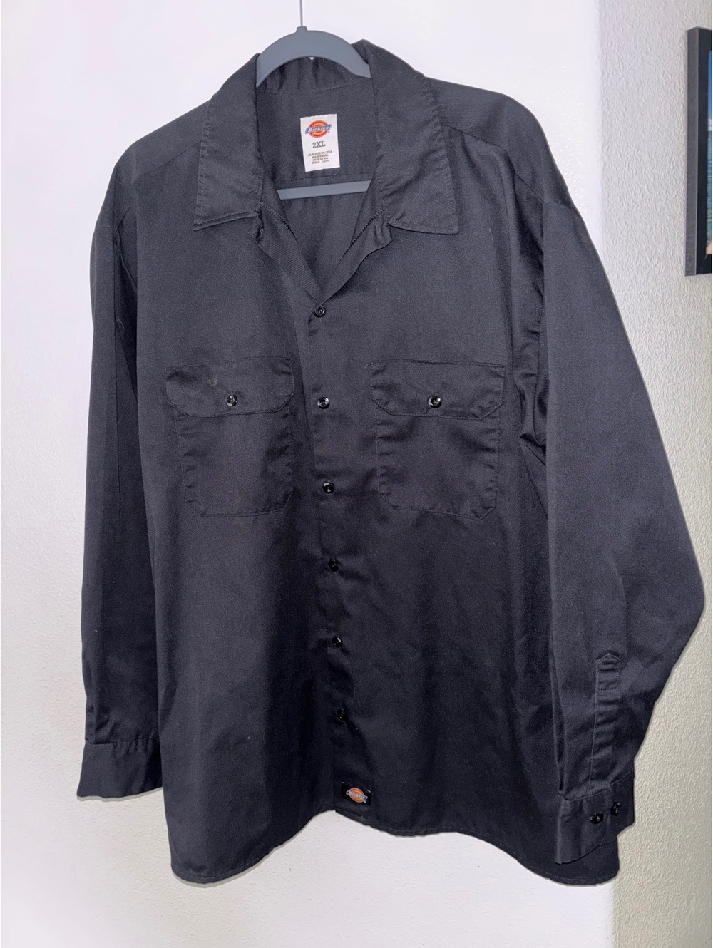 Dickies 574 Black Long Sleeve Work Shirt Mens 2XL Button Up